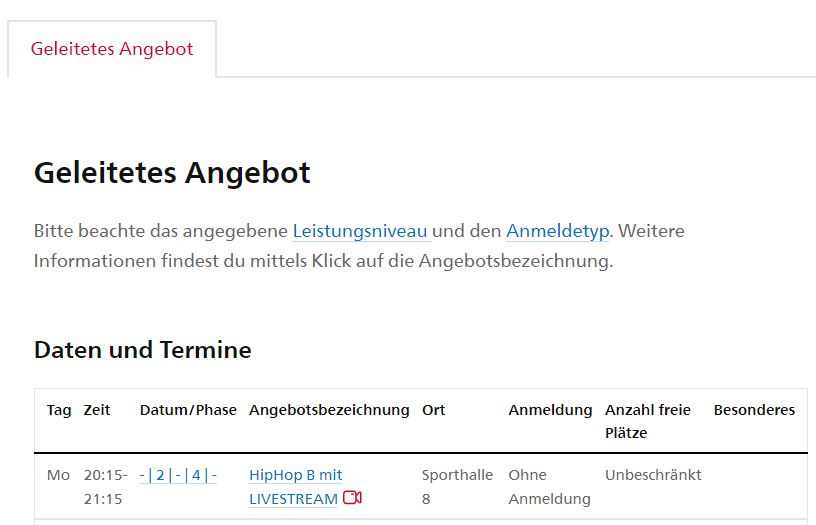 Training mit Livestream